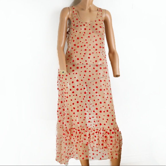 Zara sheer nude maxi dress with red polka dots - Picture 3 of 5
